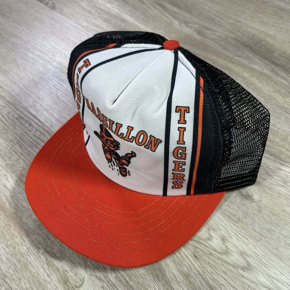VTG 90s Massillon Tigers Snapback Hat Black Orange White Trucker Cap Made in USA - Picture 7 of 9